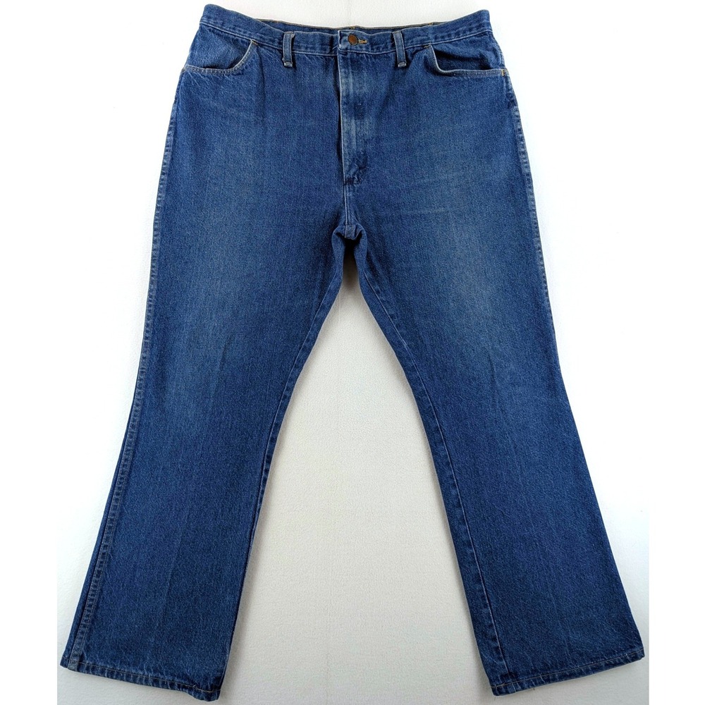 Vintage Rustler Jeans Mens 42x32 Blue Denim Straight Leg USA Talon Zip 87620
